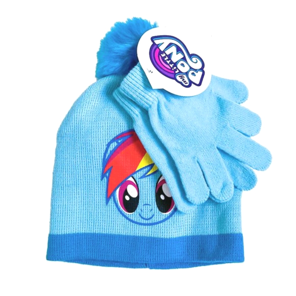 My Little Pony Beanie and Gloves Set Girls Rainbow Dash Cold Weather Knit Hat